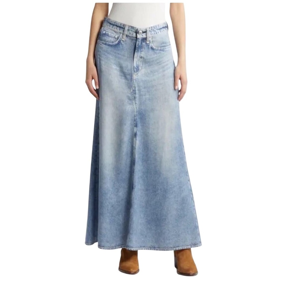 Rag & Bone Miramar Tulip Maxi Skirt Size 24 Faux Denim Tencel - Picture 2 of 16